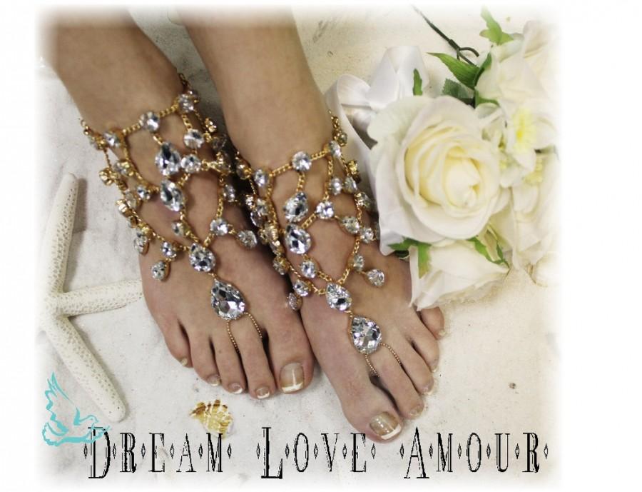 Mariage - Barefoot sandals, Crystal Dreams, Feet Jewelry, footless, beach, bridal, gold 