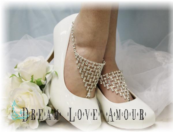 زفاف - Barefoot Sandals, Dazzling Bride, foot jewelry, footless, rhinestone, wedding, beach, silver 