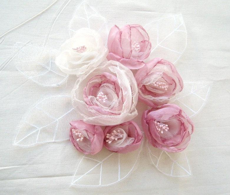 زفاف - Wedding Hair Accessories Rose and Ivory Ombre Flowers Set of 4 Fully Customizable