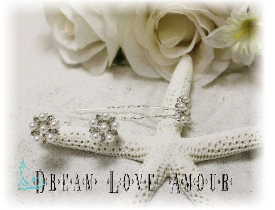 Mariage - Pearl rhinestone wedding hair pins, set of 3, bobby pins, hair accessories