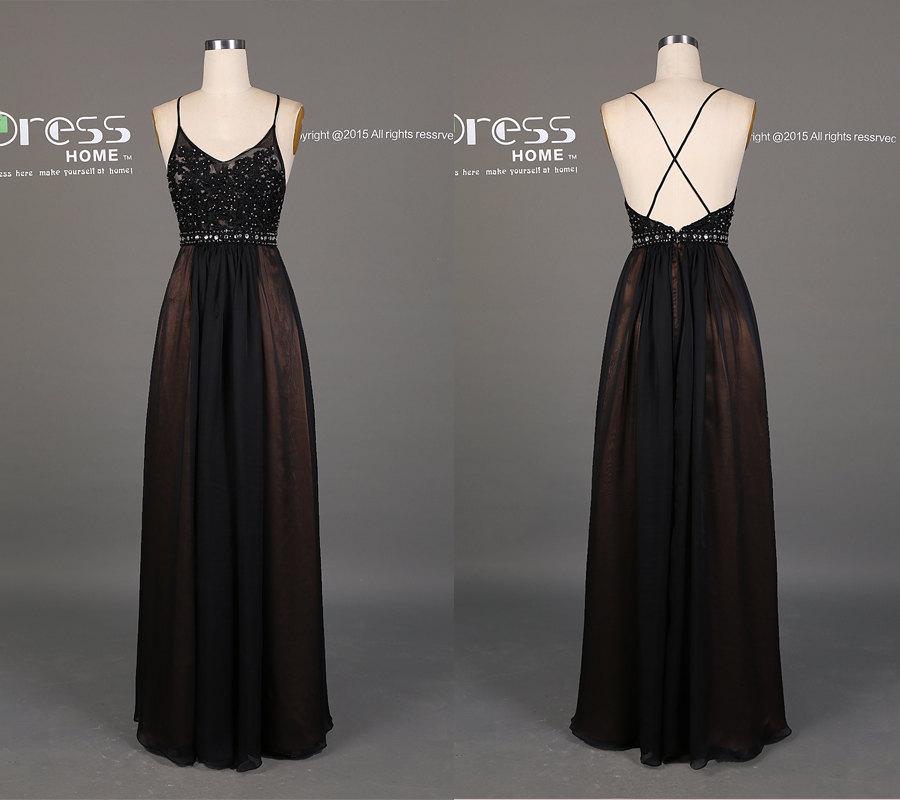 Wedding - Vintage Brown Black Spaghetti Straps Lace Prom Dress/2016 Beading Lace Long Prom Dress/Black Prom Dresses/Prom Dress Long/Party DressDH149