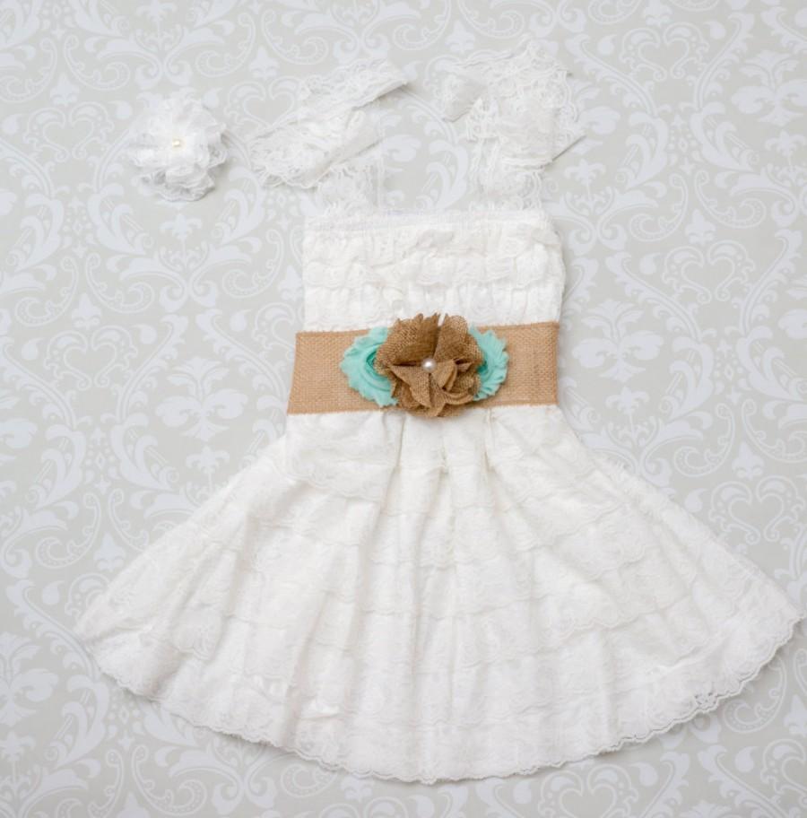 Mariage - Lace Flower Girl Dress -Mint Blue Flower Girl Dress- Turquoise Flower Girl-Lace Girls Dress-Junior Bridesmaid Dress-Mint Wedding