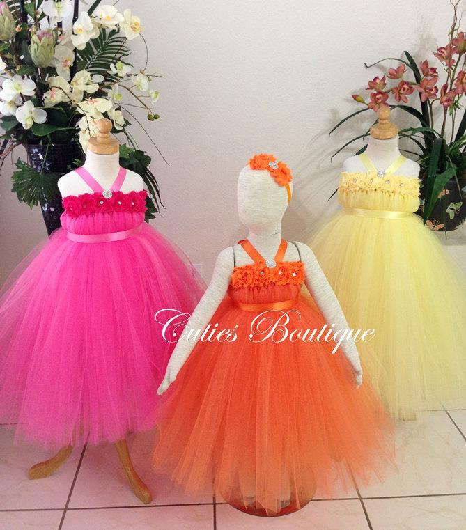 Wedding - Flower Girl Dress Wedding Dress Birthday Holiday Picture Prop 3, 6, 9, 12, 18, 24 Month, 2T, 3T,4T 5T 6T Coral Flower Girl Tutu Dress