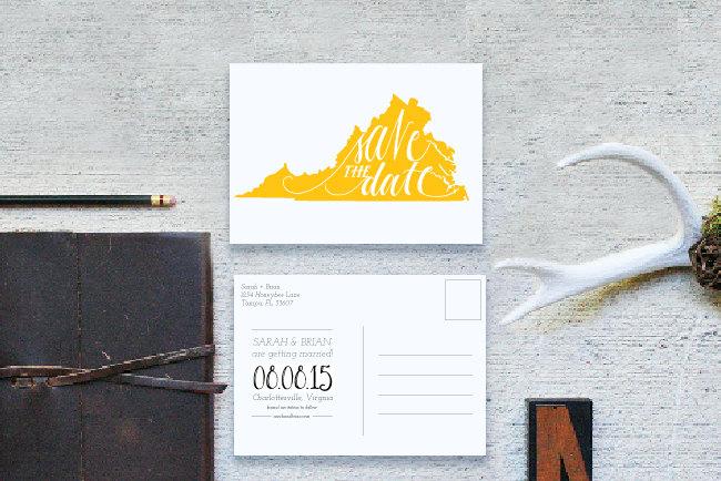 Mariage - State Save the Date Postcard - Hand Lettered Save the Date, Map Save the Date, Modern Save the Date, Wedding State, Travel Wedding Map