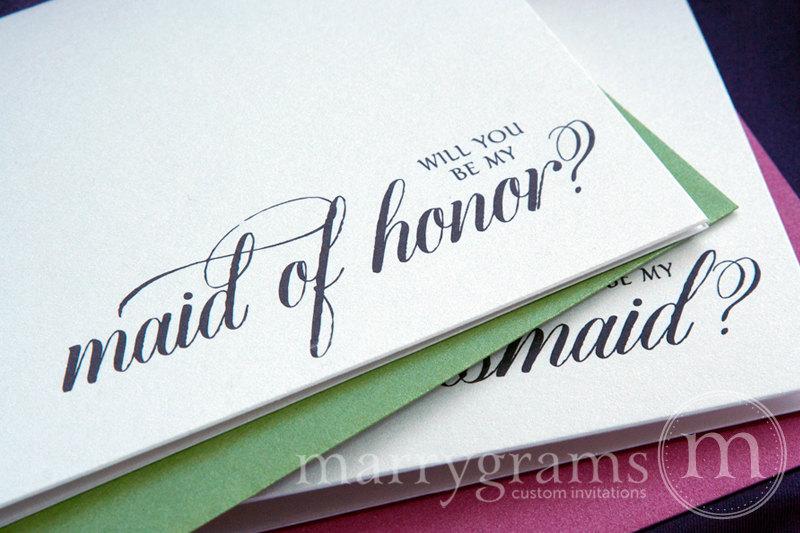 زفاف - Be My Bridesmaid Card Invitation, Maid of Honor, Flower Girl, Cards to Ask Bridal Party - Pink, Lavender, Navy, Purple, Gold (Set of 5) CS04