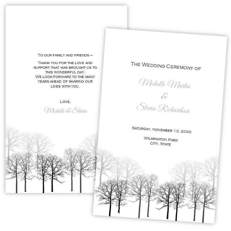 Свадьба - Folded Wedding Program Template, Winter Forest, DIY Printable Template, Instant Download, Microsoft Word File, Downloadable, Winter Trees