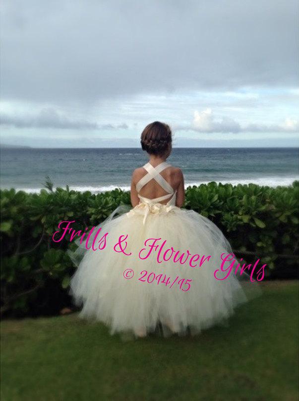 Wedding - Ivory Lace Halter Tutu Dress Flower Girl Dress Sizes 2, 3, 4, 5, 6 up to Girls Size 12