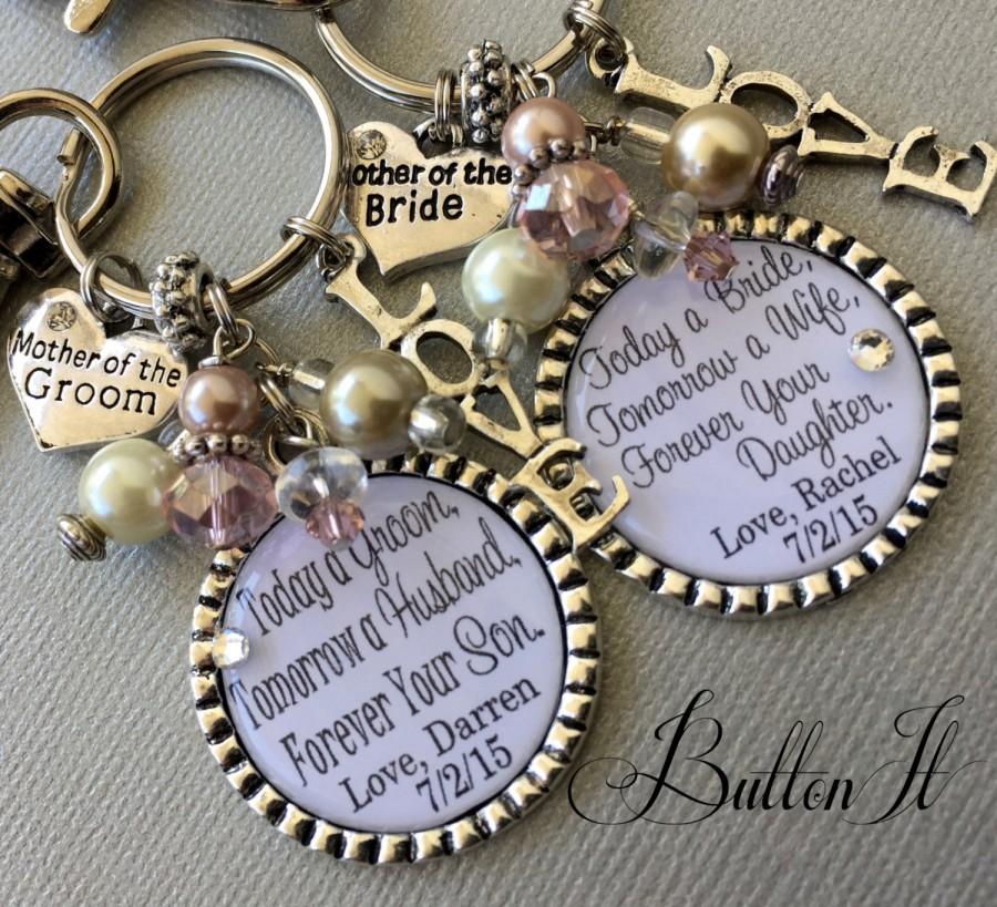 Mariage - MOTHER of the GROOM gift, Mother of the bride, Blush pink, Today a Bride, Today a Groom, PERSONALIZED gift, Mother in Law, charm key chain