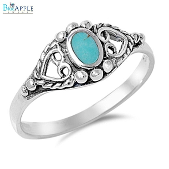 زفاف - Abstract Elegant Romantic Forever Love Oval Synthetic Turquiose in Heart Ring Solid 925 Sterling Silver Oval Turquoise Ladies Promise Ring