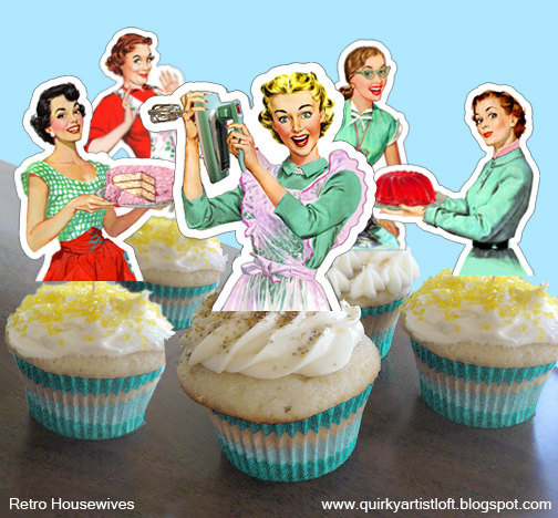 Wedding - Retro Housewife - Printable Cupcake Toppers