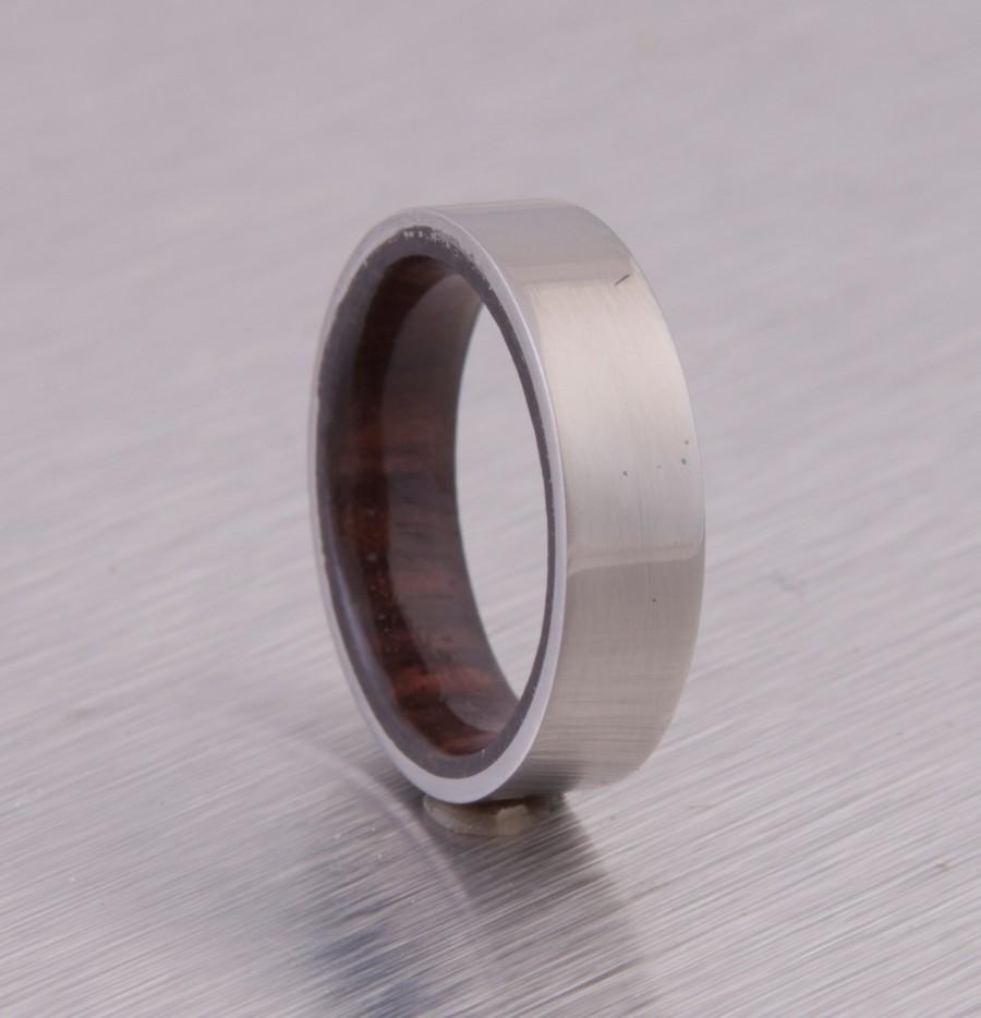 Mariage - Mens Wood Band  with wood and Titanium ring flat profile band