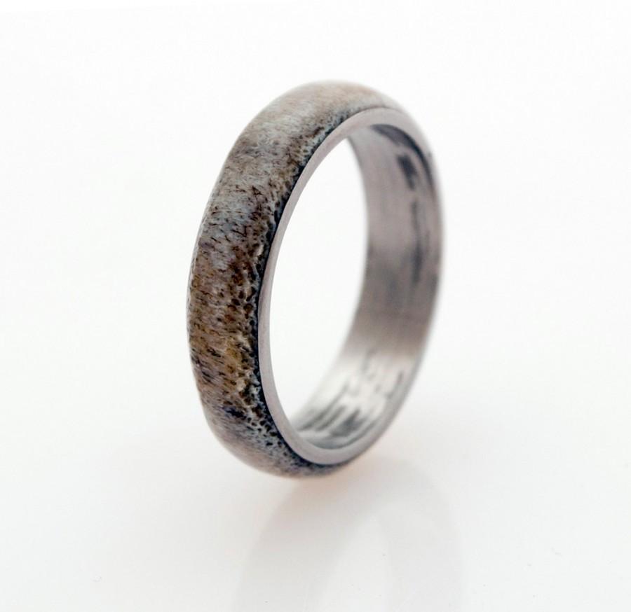 Hochzeit - Men Titanium and Antler Wedding Band - Titanium Ring Antler Ring mens wedding band