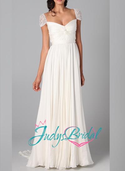 Wedding - JC11047 Inspired celebrity gowns with cap sleeves bridal dress