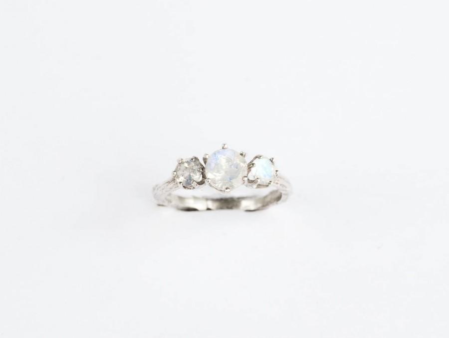 Свадьба - Moonstone twig engagement ring, twig engagement ring, sterling silver promise ring