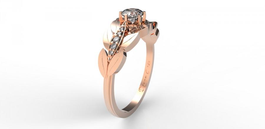 زفاف - Leaves Engagement Ring, 14k gold ring,Rose gold and Diamond engagement ring, Anniversary ring, diamond engagement ring