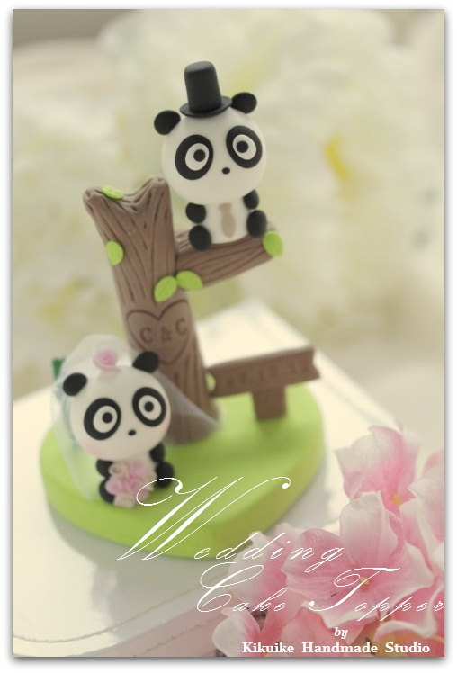 زفاف - Panda  with bamboo Wedding Cake Topper--k901