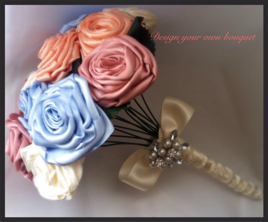 Свадьба - Individual Ribbon roses. Design your own bouquet. Bridal bouquet. Wedding flowers. Brooch bouquet. Centre piece