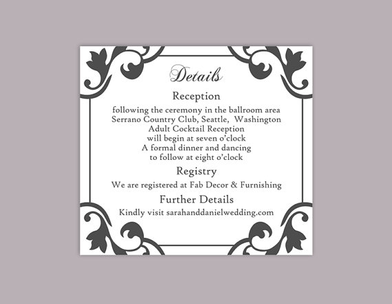 DIY Wedding Details Card Template Editable Word File Instant Download 