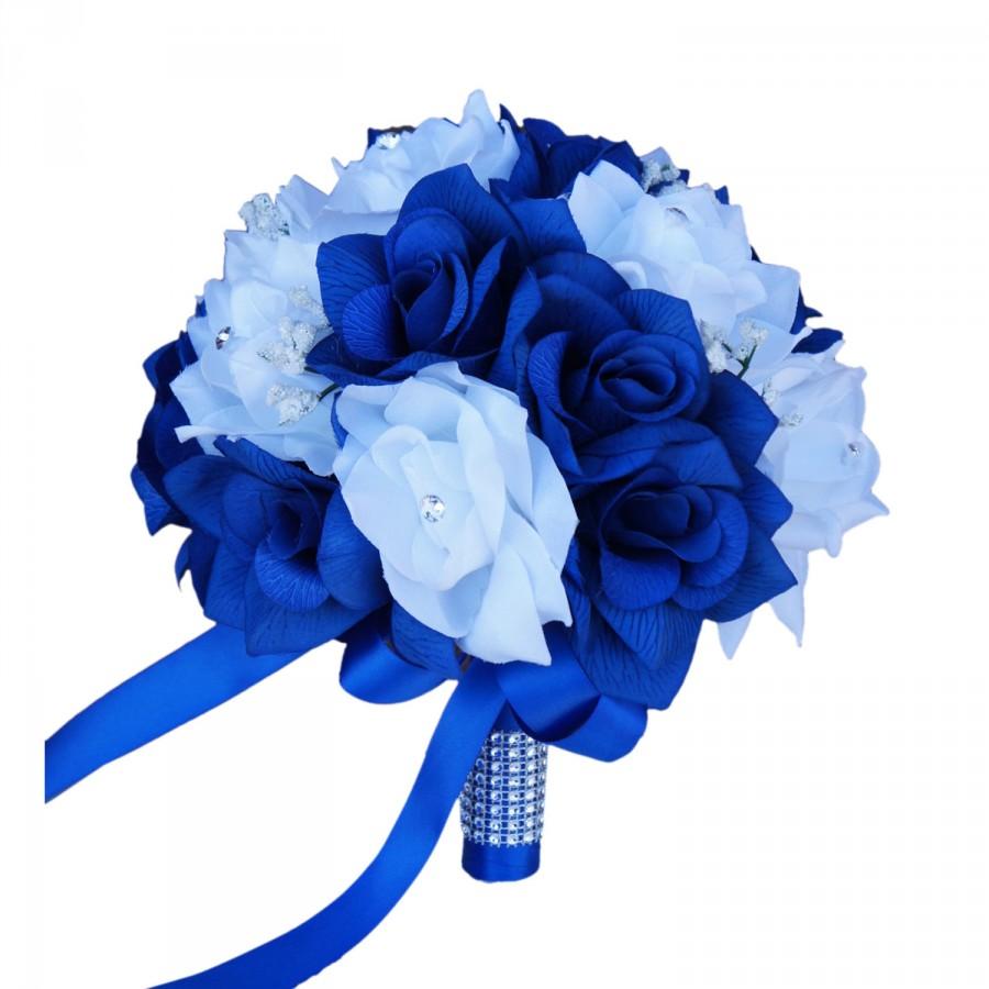 Wedding - 9" Bouquet:Royal Blue &White(Horizon Blue)
