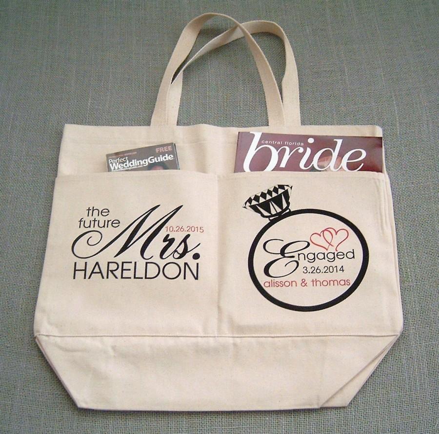 Wedding - Engaged Future Mrs Bride to be Personalized Engagement Wedding Announcement Two Pocket Canvas Tote Bag