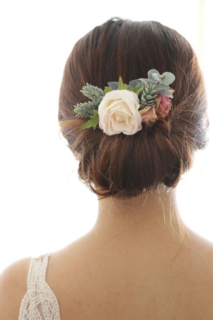 Bridal Hair Accessory Vintage Ivory Purple Rose Winter Pine