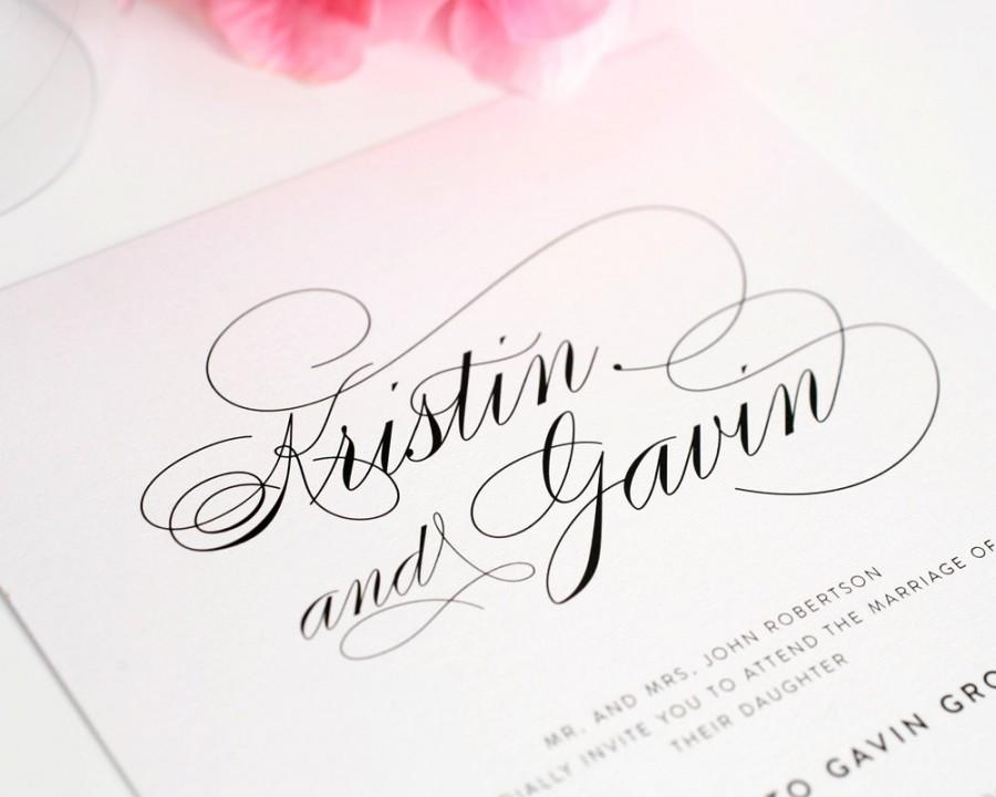 زفاف - Simple, Elegant Script Wedding Invitation - White, Black, Classic - Script Elegance - Sample Set