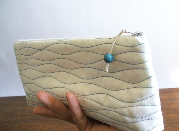 Mariage - White Satin Wedding Clutch, Brauttasche, Something Blue Purse for Bride, Beach Party Cosmetic Bag