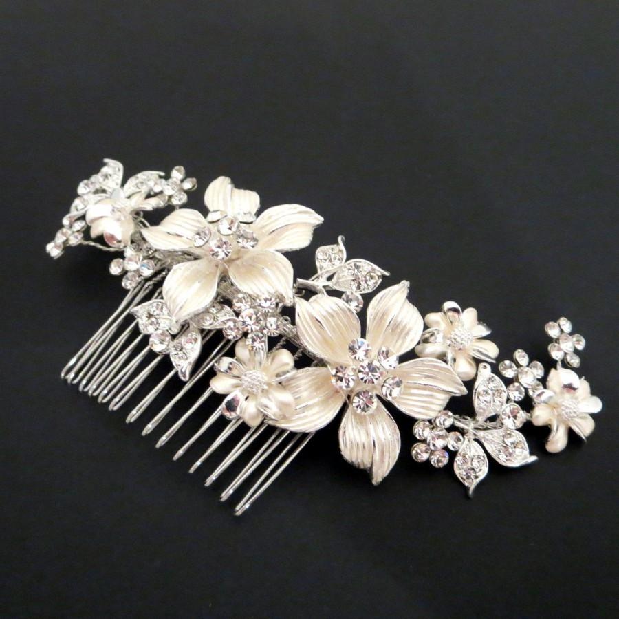 زفاف - Bridal hair comb, Wedding hair comb, Bridal headpiece, Flower headpiece, Rhinestone hair comb
