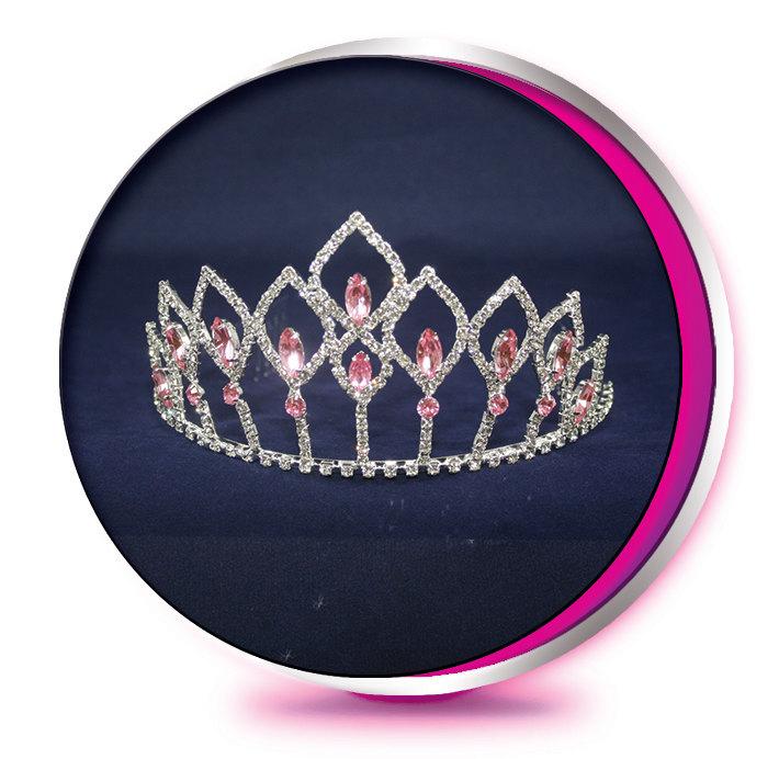 Wedding - The Pink Aria - Rhinestone Tiara - Pageant, Wedding, Prom, Birthday, Homecoming, or Bridesmaid Princess Crown