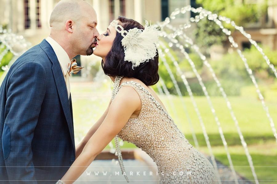 Wedding - Super Glam, Ivory White Feather Headband, Bridal Head Piece, 1920's Flapper, Great Gatsby, Crystal Head Dress,  Batcakes Couture