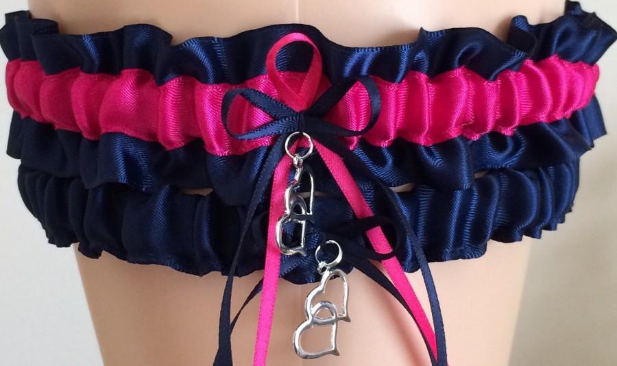Mariage - Navy Blue and Fuchsia Pink Wedding Garter Set, Bridal Garter Set, Keepsake Garter, Prom Garter, Wedding Gift