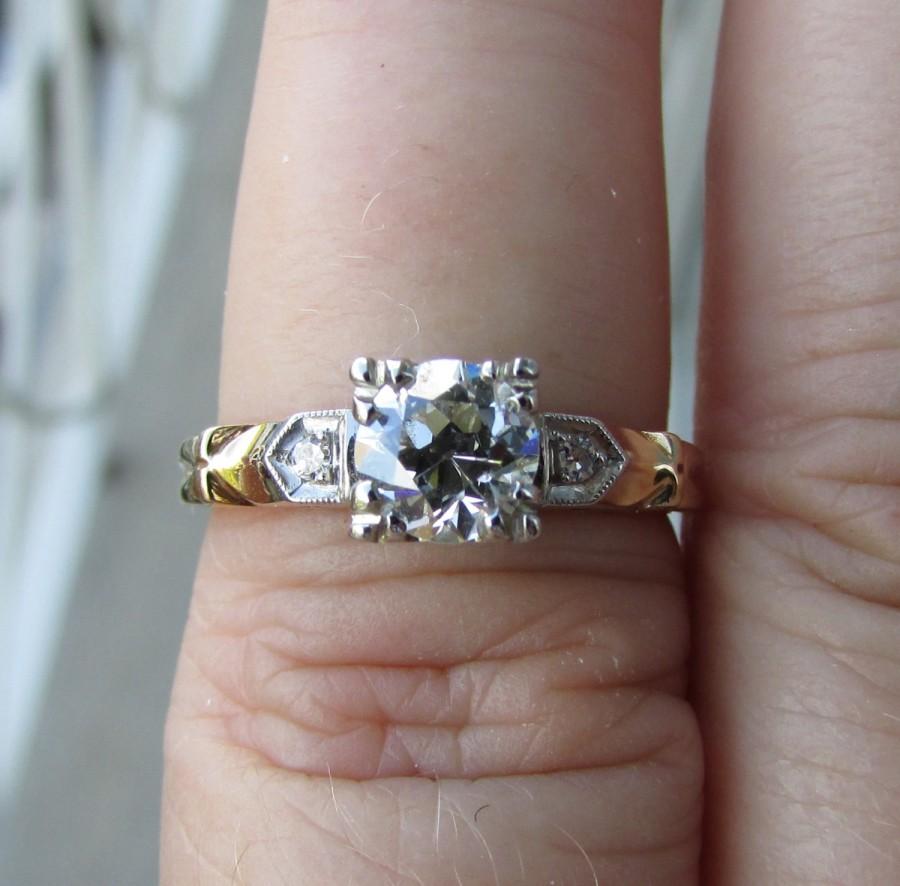 زفاف - Vintage .62 ct Center Two Tone Diamond Engagement Ring - High Quality, So Sparkly!