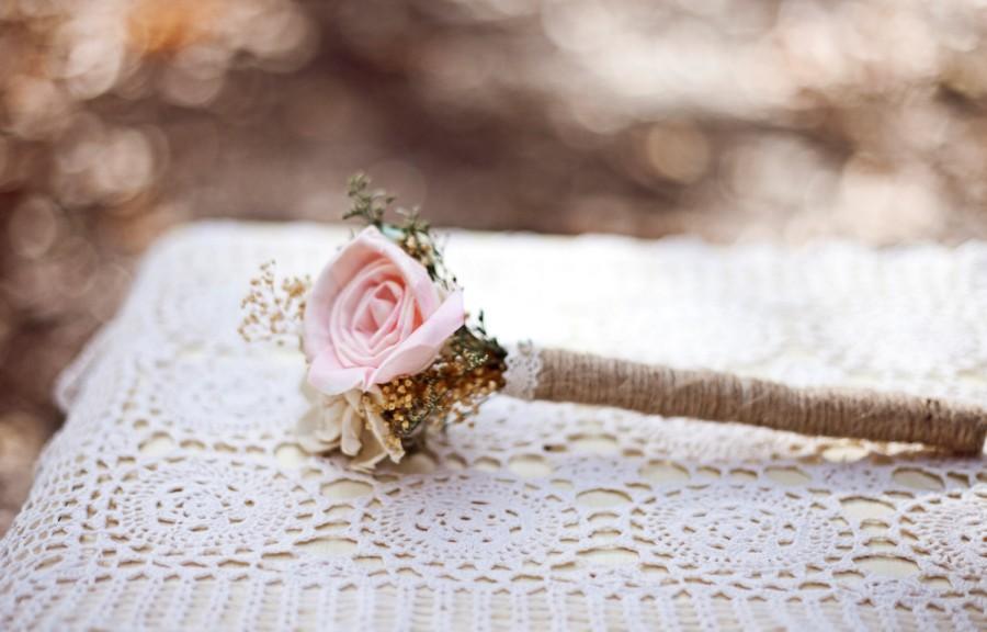 Wedding - Flower Girl Flower Wand -Pink and Mint Collection, Mini Bouquet, Toss Bouquet, Junior Bridesmaid, Sola Flowers, Rustic Wedding