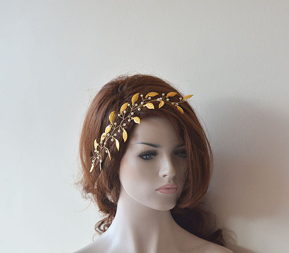 Mariage - Wedding Hair Wreaths & Tiaras, Gold Leaf Crown, Wedding Bridal Tiara, Wedding Headpiece, Bridal Hair Accessories, Pearl Tiara