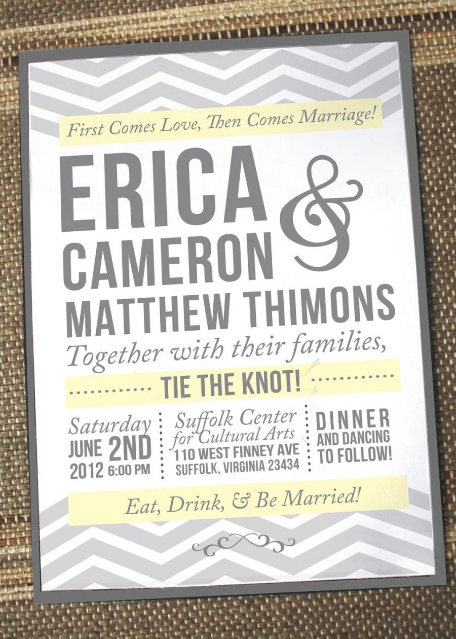 Wedding - Chevron Wedding Invitations, Unique Wedding Invites, Formal,  Zig Zag, Yellow, Gray Invitations by Anna Malie Designs, In Love Studio