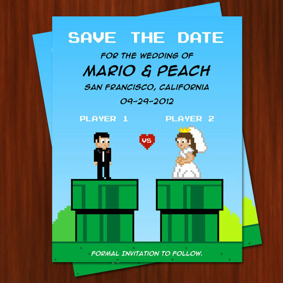 Hochzeit - Old School Nintendo Inspired Wedding Save the Date Invitation (Set of 10)