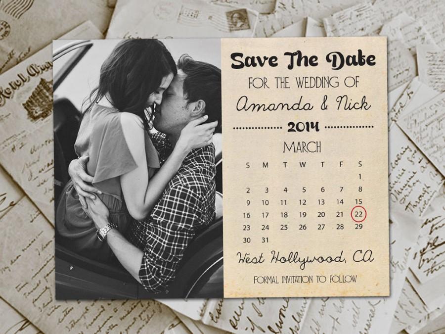 Hochzeit - Wedding Save The Date Magnets - HollywoodDrive Vintage Photo Personalized 4.25"x5.5"