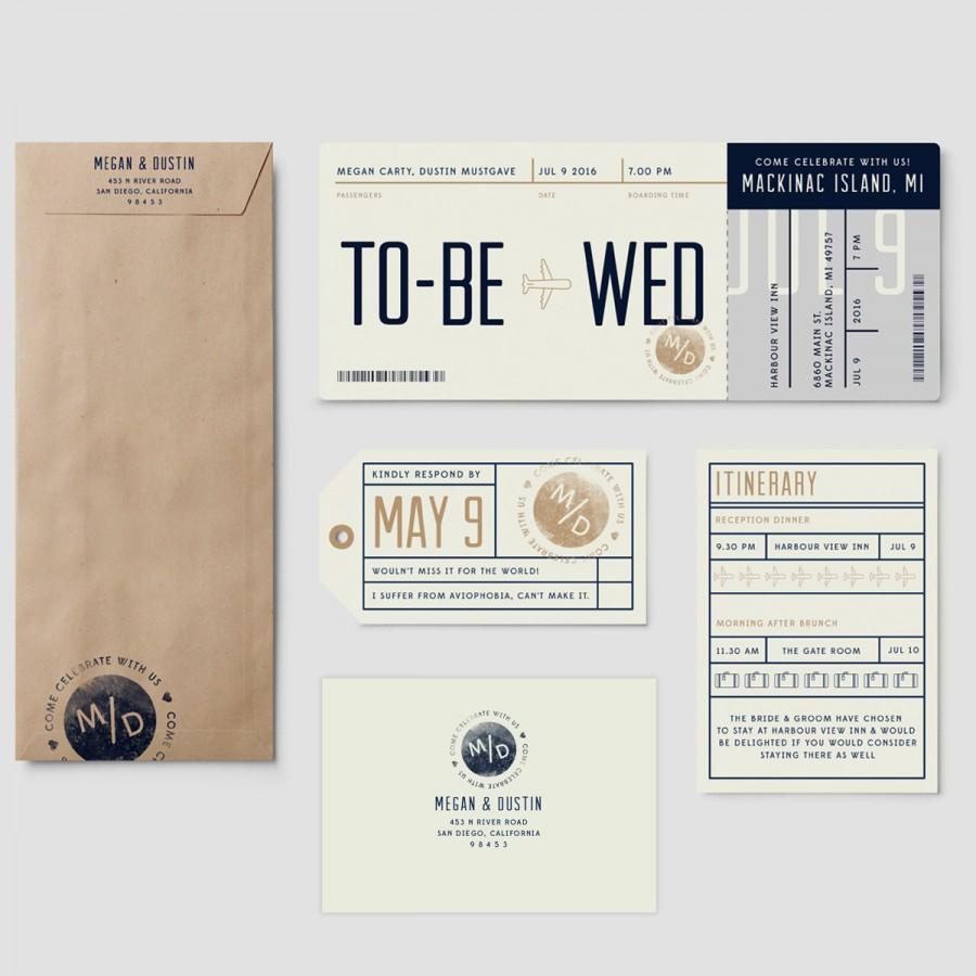 Hochzeit - Boarding Pass destination wedding invitation suite, "To be Wed", plane ticket wedding invitation; SAMPLE ONLY