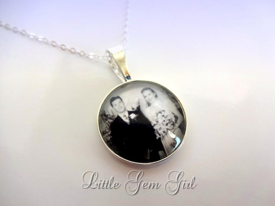 Wedding - 925 STERLING SILVER Photo Necklace - Custom Picture Necklace - Photo Charm Necklace - In Memory Photo Necklace Tribute Necklace