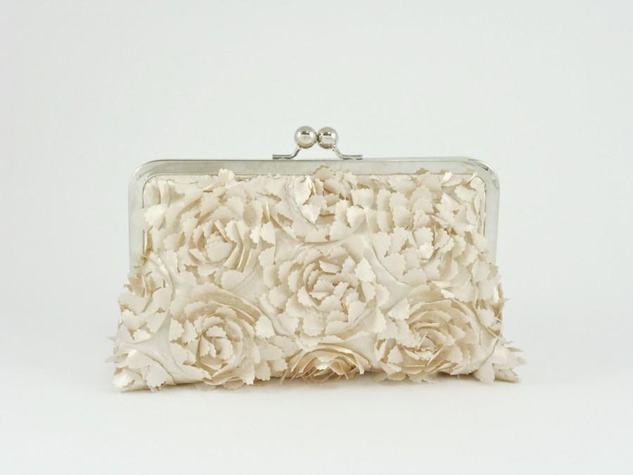 Mariage - Couture Satin Blossom Clutch in Champagne 