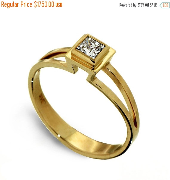 Wedding - CLEARANCE SALE 35% OFF - Princess cut Engagement  Ring, Solitaire Diamond Engagement Ring, Princess cut Diamond Ring, 14k yellow gold engage