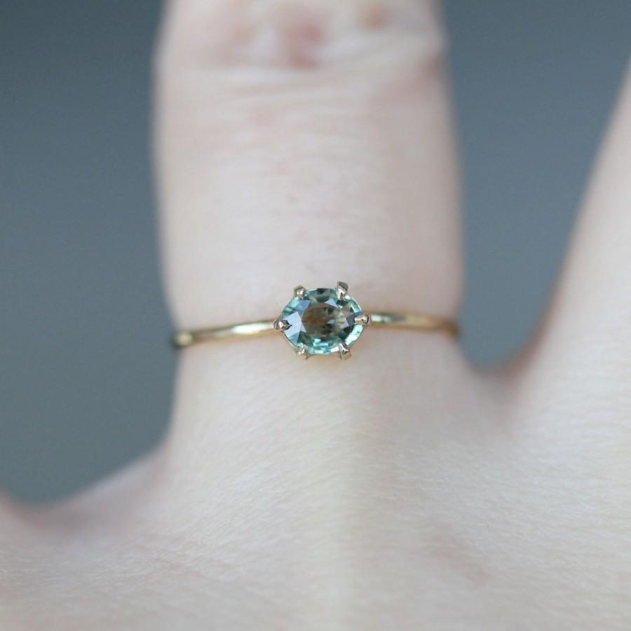 Wedding - Green Princess - Green Sapphire 14K Gold Ring, Gemstone Ring, Stacking Ring - Made To Order