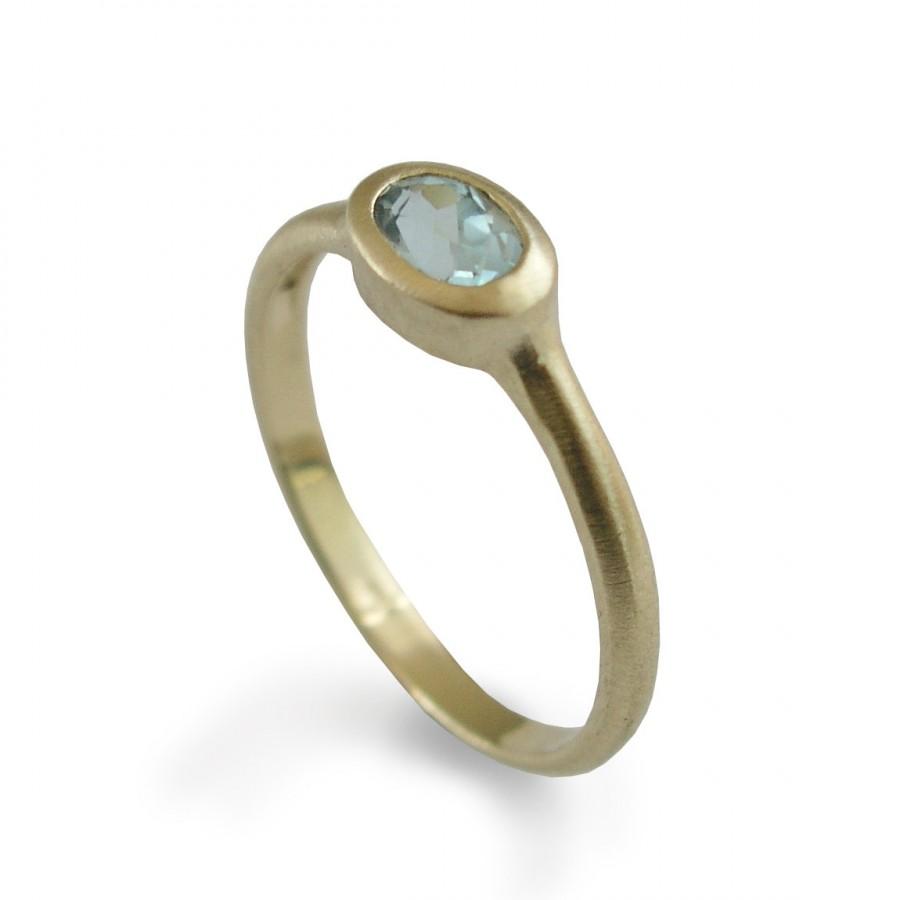Свадьба - Modern Topaz Gold ring, Handmade minimalist ring, 14k Matte Yellow Gold, Blue Topaz Classic Engagement Ring, Bridal ring Statement ring Sale