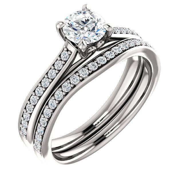 Свадьба - 6.5mm Moissanite Halo Diamond Engagement Ring in 14k White Gold Bridal Ring Set -ST21717 (Other stone options available) Certified Appraisal