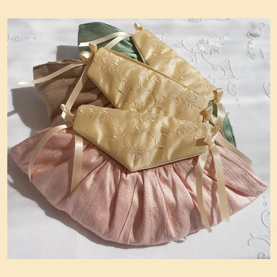 Mariage - wedding purse in silk with cream embroidered front flap, available in sugar pink, almond or pistachio with optional personalisation