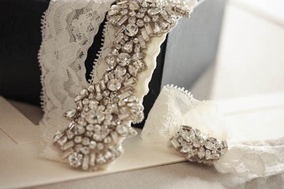 Mariage - Embellished lace garter set   - Krystal (Made to Order)