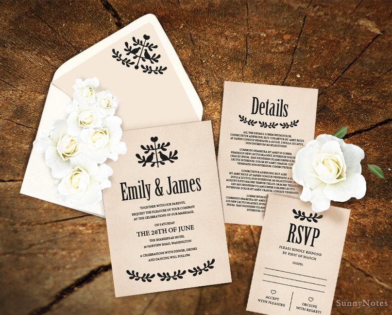 زفاف - Editable rustic wedding invitation template. Printable wedding invitation, wedding rsvp card template. DIY wedding template, envelope liner