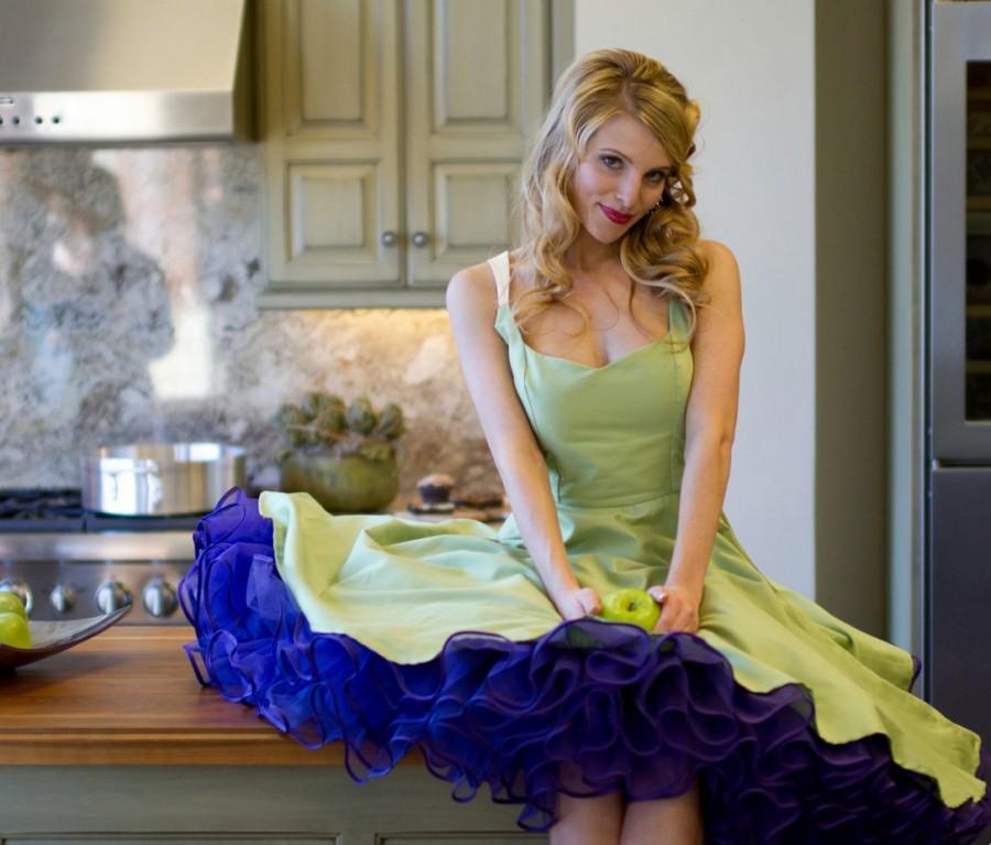 زفاف - Sweetheat Pin Up Dress w Straps "Party" Dress-----------custom sized in Celery with Creme accents