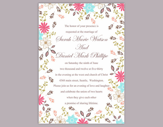 Wedding - DIY Wedding Invitation Template Editable Word File Instant Download Elegant Floral Invitation Colorful Invitations Printable Invitation