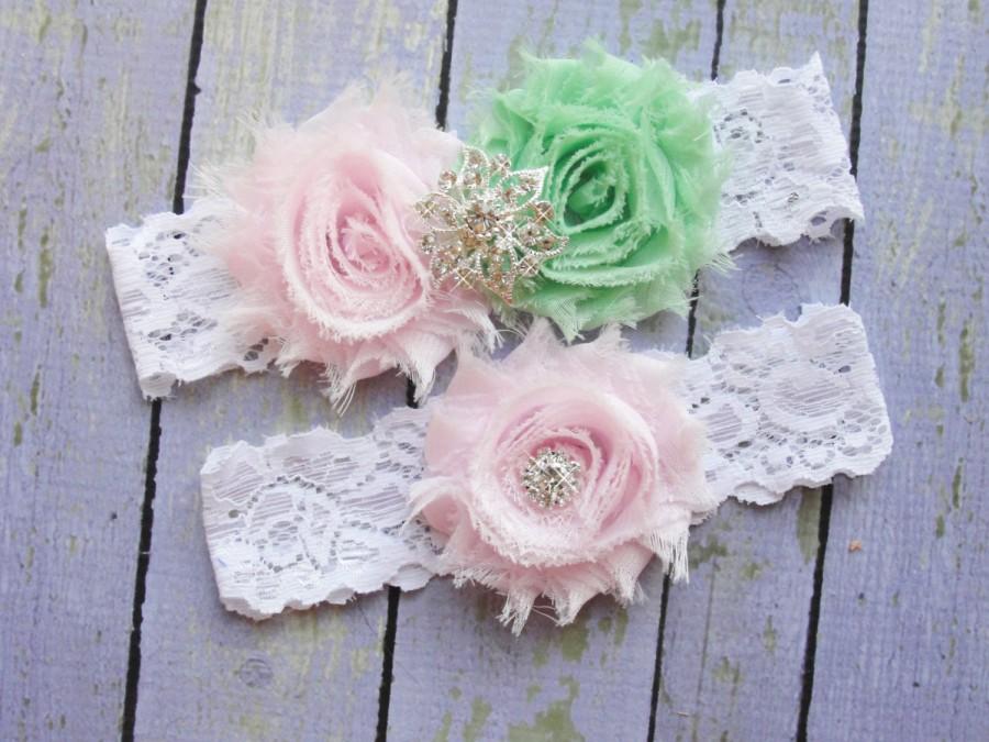 Свадьба - Wedding Garter Set, Pink and Mint Garters, Mint Green Garter, Garter, Green Garter, Mint Wedding